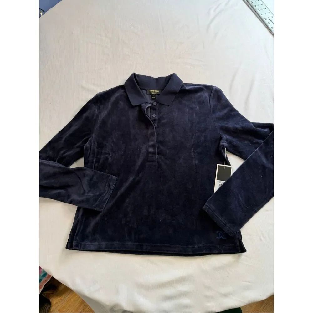 Juicy Couture Black Label Women’s Shirt Velour Long Sleeve Polo Shirt Size XL